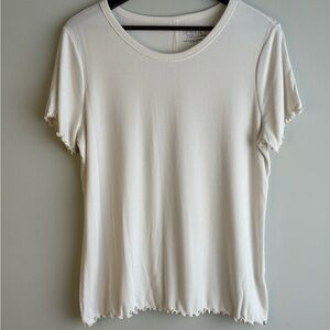 LG Cream Ribbed Short Sleeve Crewneck Tee